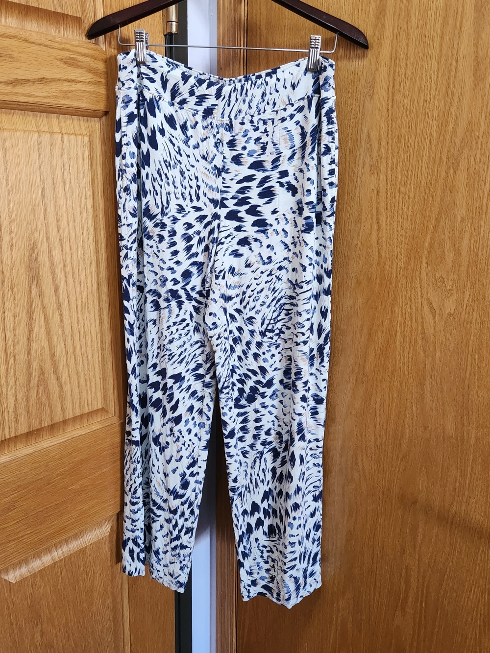 White and Navy Animal Print Wide Leg Pajama Pants